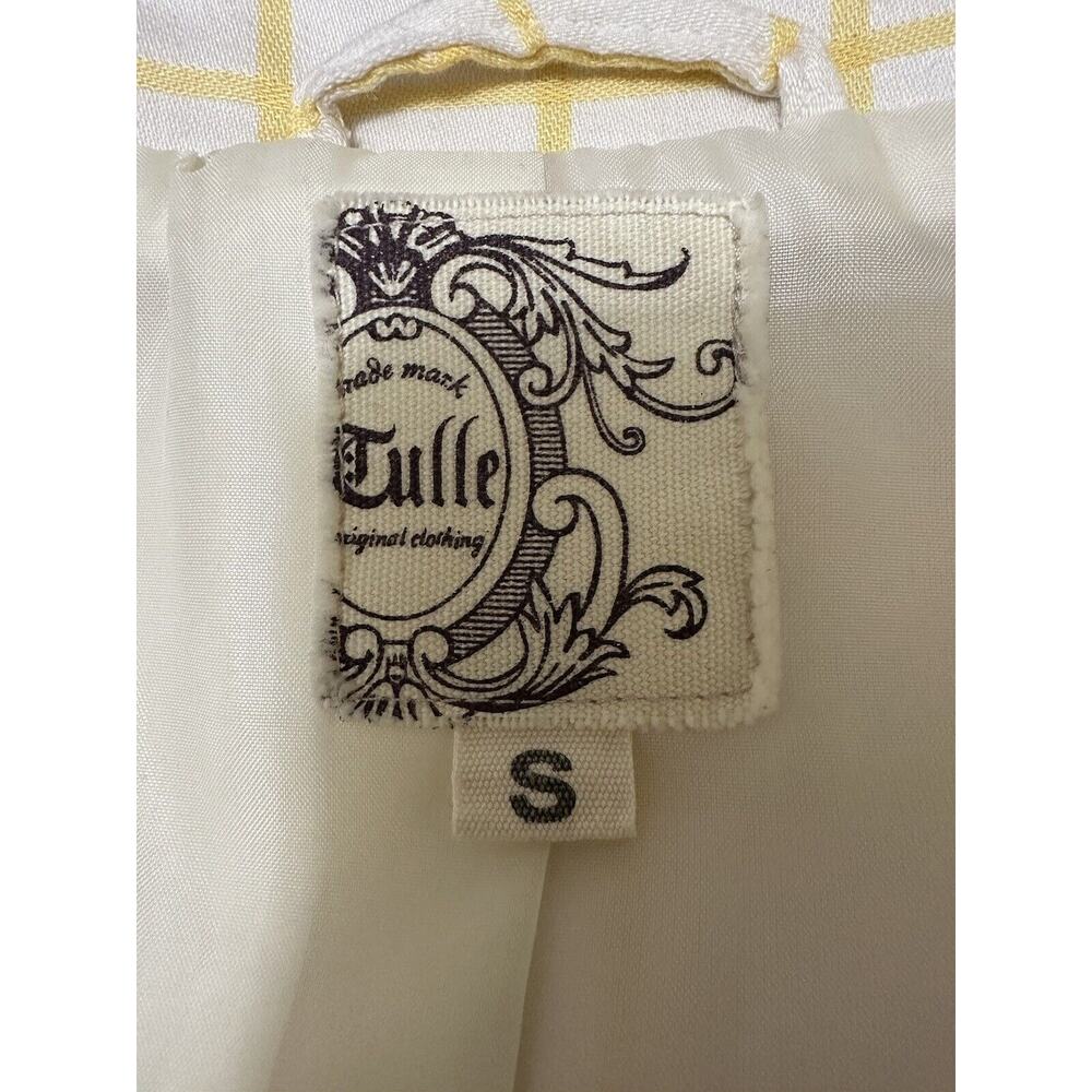 Tulle Yellow Stripe White Trench Coat Belted Waist Big Buttons Size Small - Picture 5 of 13